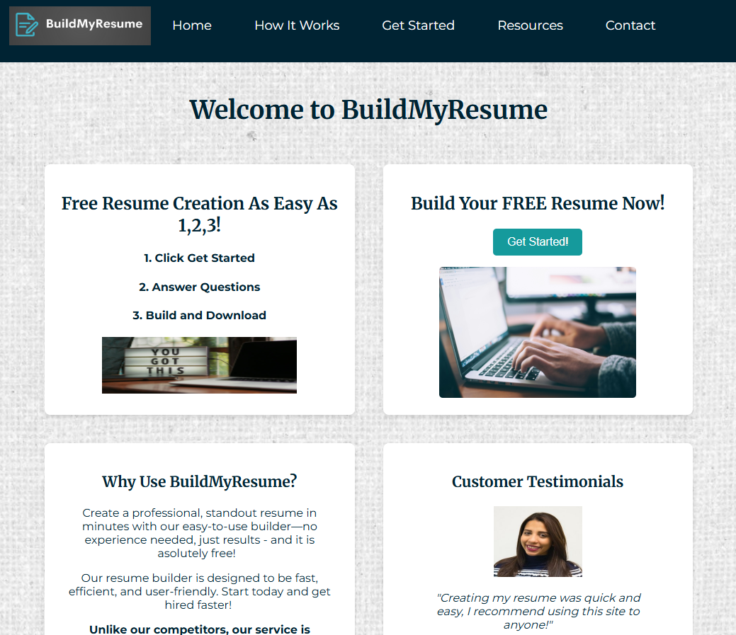 BuildMyResume UI mockup preview